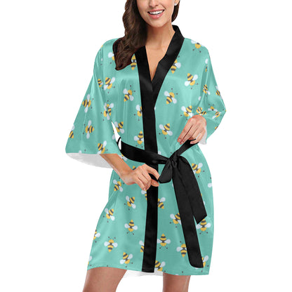 Bee Pattern Print Design 01 Women's Short Kimono
