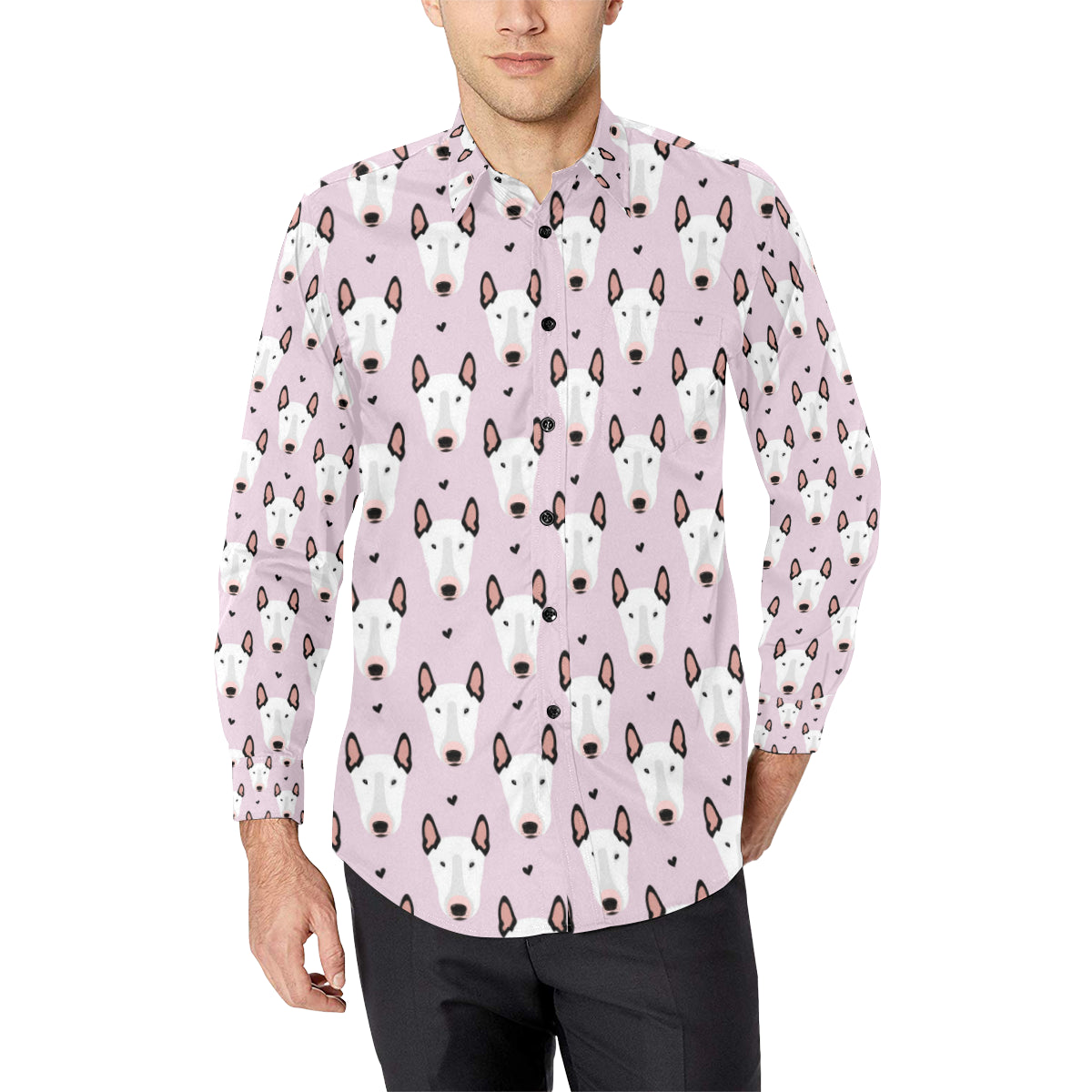 Bull Terrier Pink Print Pattern Men's Long Sleeve Shirt