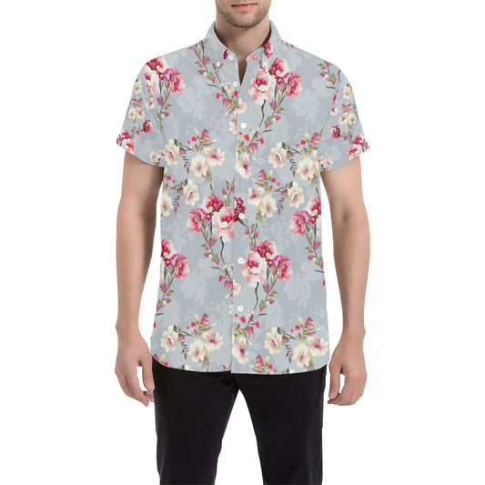 Summer Floral Pattern Print Design SF02 Men's Short Sleeve Button Up Shirt