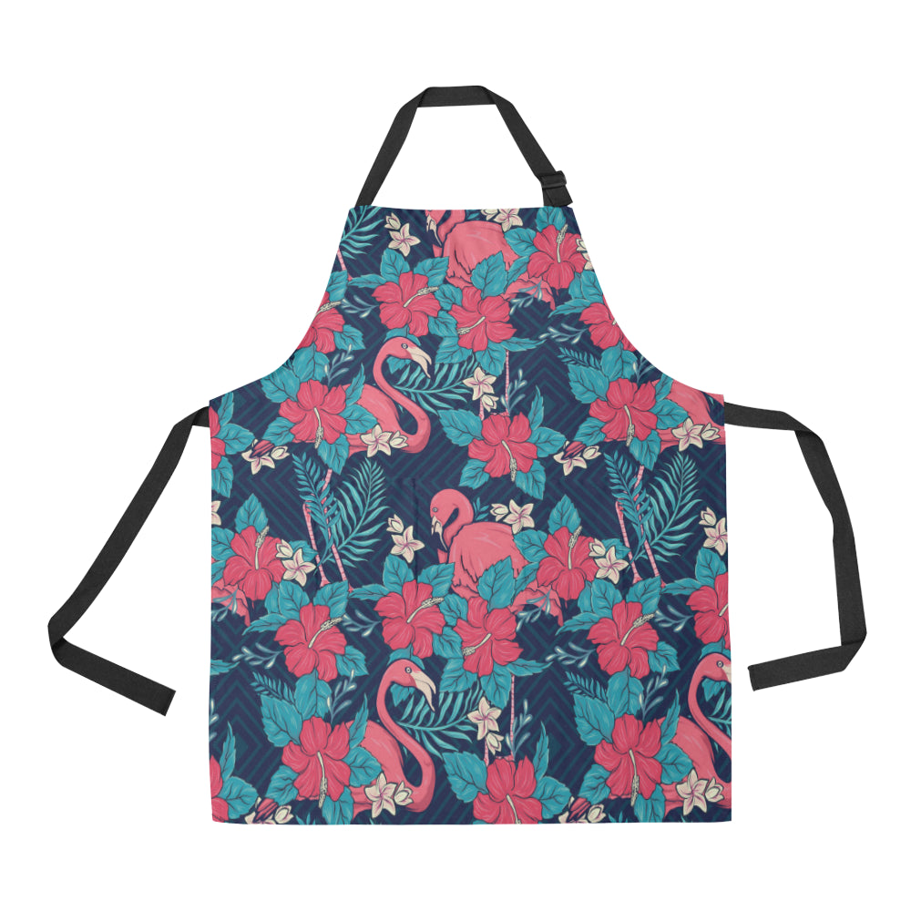 Flamingo Red Hibiscus  Pattern Apron with Pocket