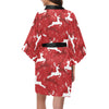 Reindeer Red Pattern Print Design 01 Women's Short Kimono