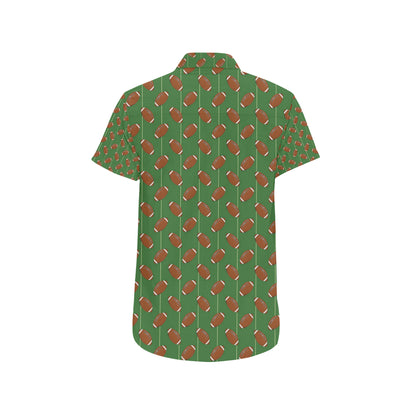 American Football on Field Themed Men's Short Sleeve Button Up Shirt