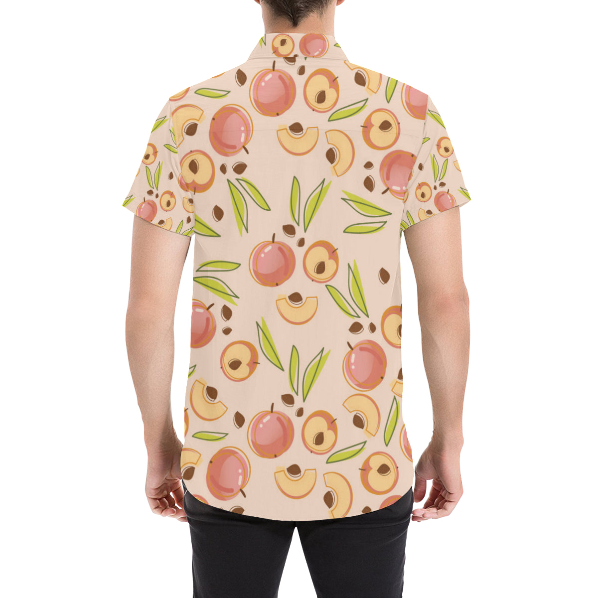 Peach Pattern Print Design A01 Men's Short Sleeve Button Up Shirt