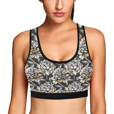 Peony Pattern Print Design PE06 Sports Bra