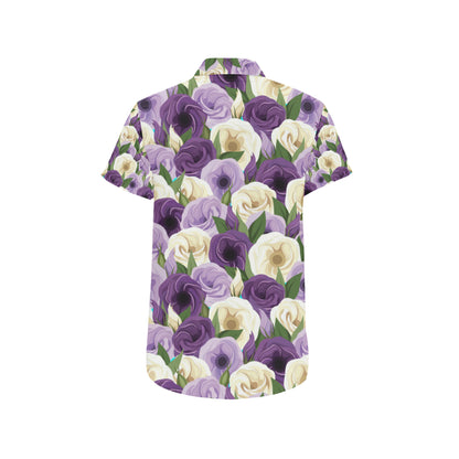 Lisianthus Pattern Print Design LT01 Men's Short Sleeve Button Up Shirt