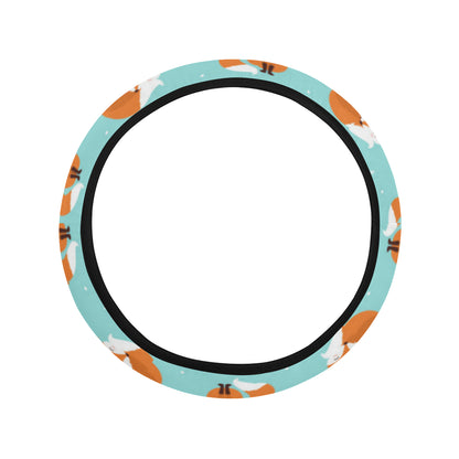 Fox Design Snow Print Pattern Steering Wheel Cover with Elastic Edge