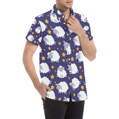Sheep Pattern Print Design 03 Men's Short Sleeve Button Up Shirt