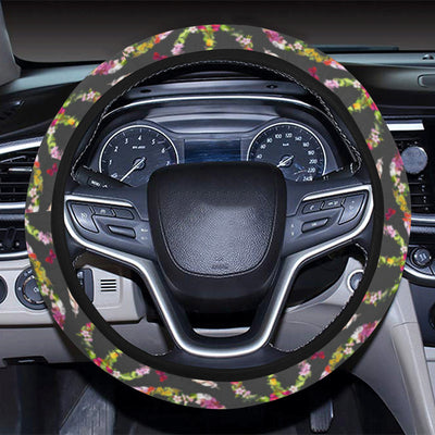 Peace Sign flowers Design Print Steering Wheel Cover with Elastic Edge