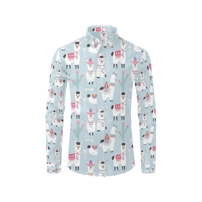 Llama Pattern Print Design 04 Men's Long Sleeve Shirt