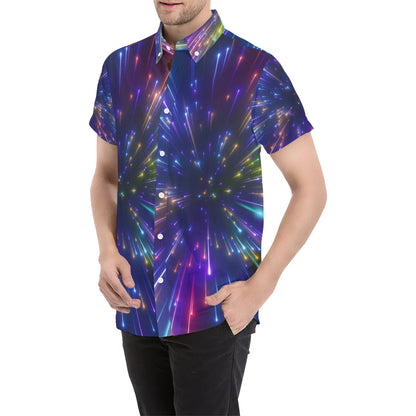 Celestial Rainbow Speed Light Men's Short Sleeve Button Up Shirt