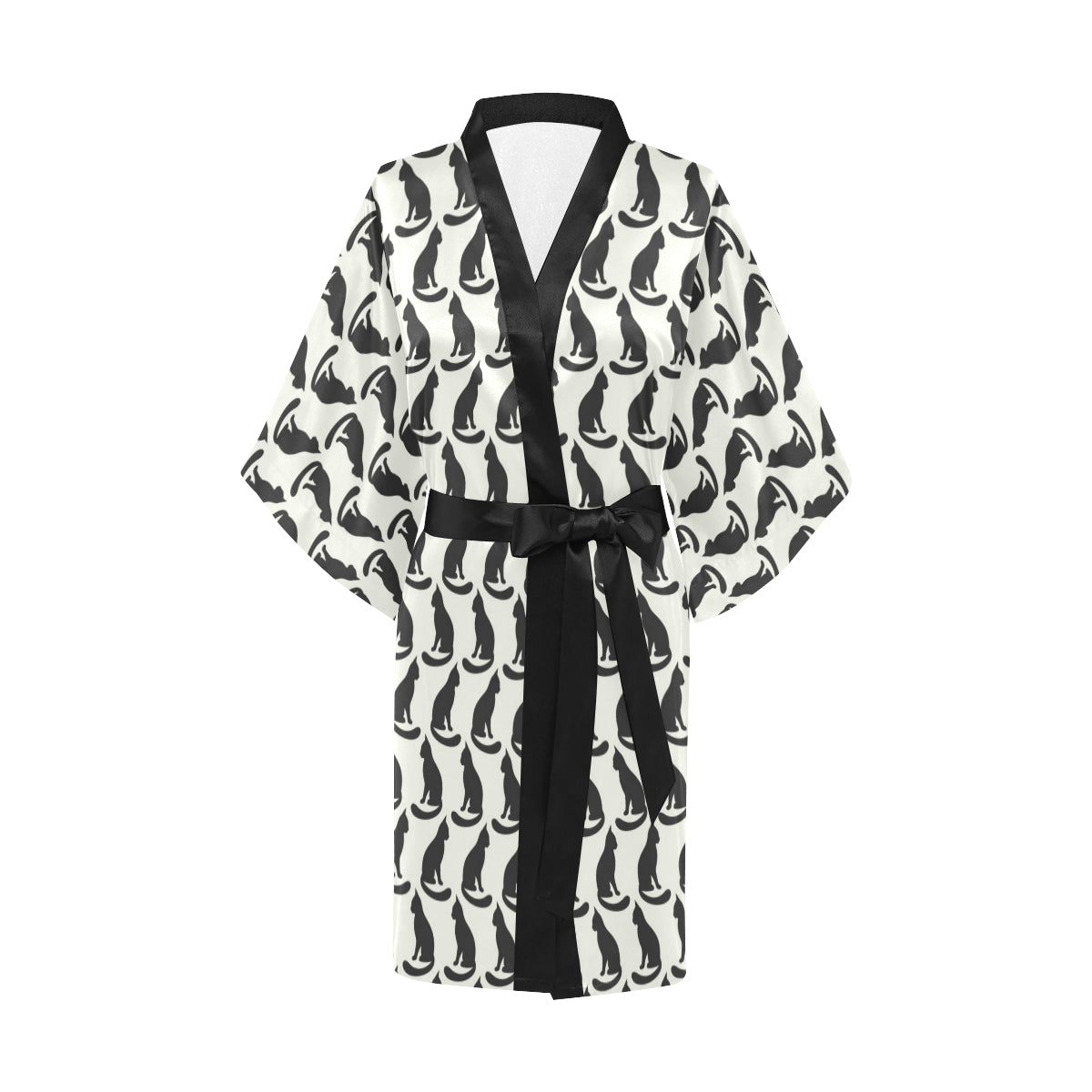 Black Cat Pattern Print Design 02 Women's Short Kimono