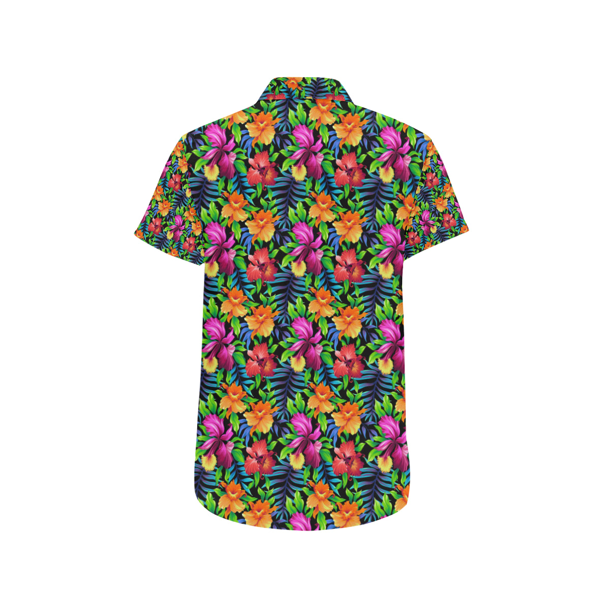 Tropical Folower Colorful Print Men's Short Sleeve Button Up Shirt