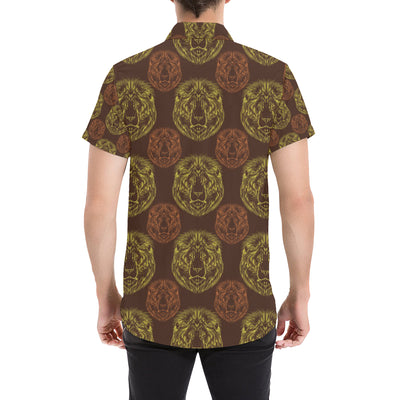 Lion Pattern Print Design 04 Men's Short Sleeve Button Up Shirt