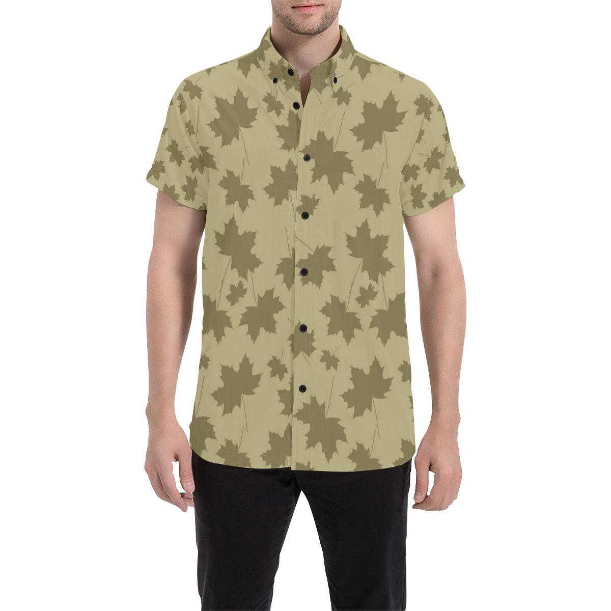 Maple Leaf Pattern Print Design 01 Men's Short Sleeve Button Up Shirt