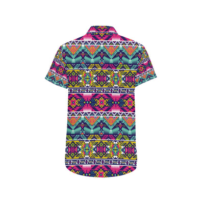 Indian Navajo Color Themed Design Print Men's Short Sleeve Button Up Shirt