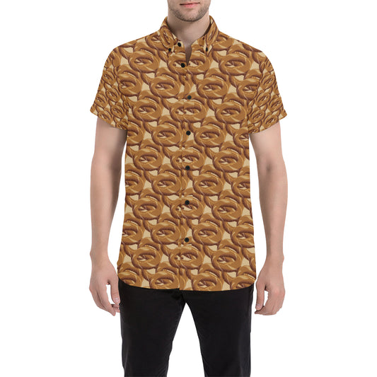 Bagel Pattern Print Design 02 Men's Short Sleeve Button Up Shirt