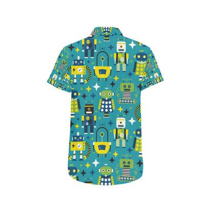 Robot Pattern Print Design A02 Men's Short Sleeve Button Up Shirt