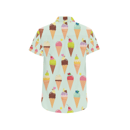 Ice Cream Pattern Print Design 03 Men's Short Sleeve Button Up Shirt