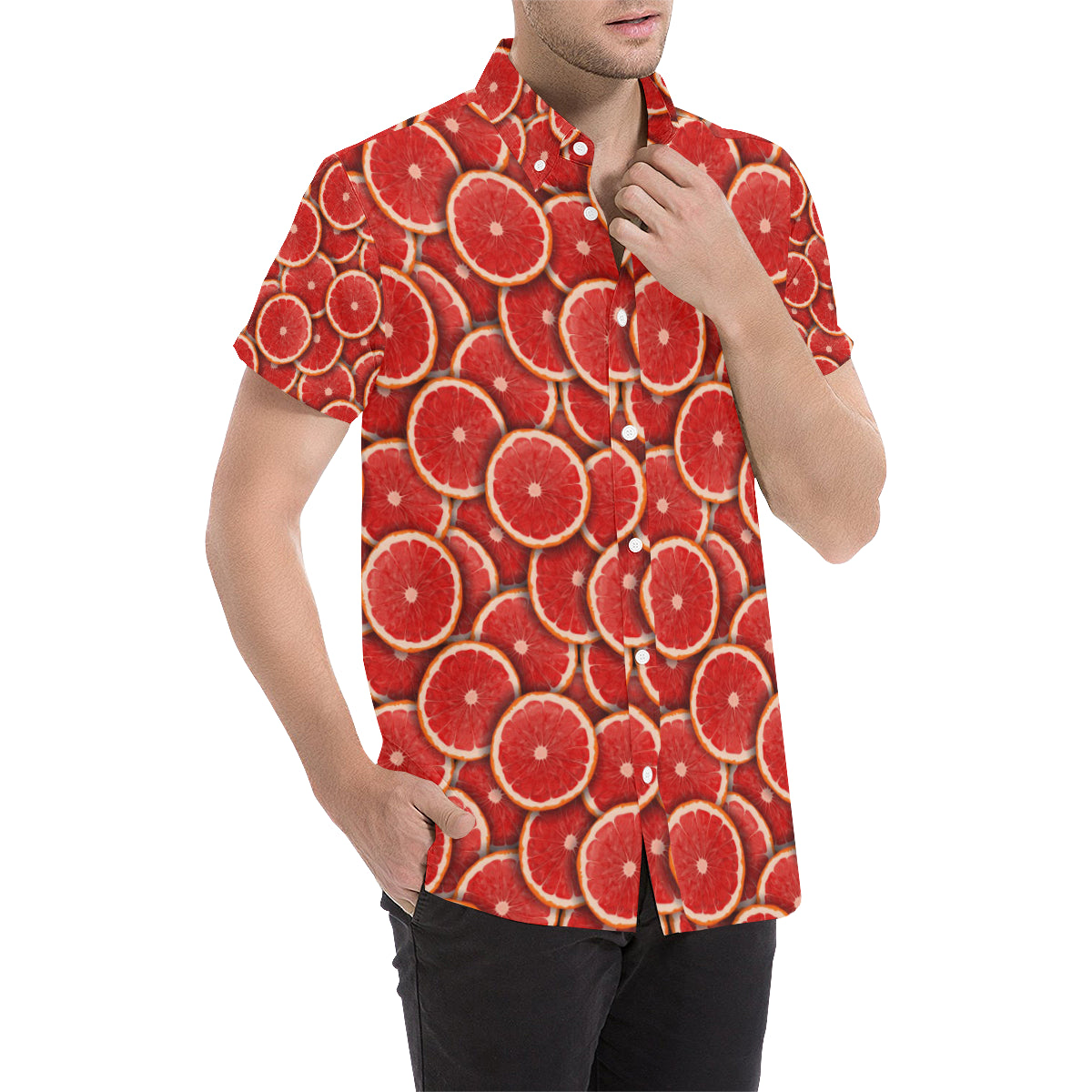 Grapefruit Pattern Print Design GF05 Men's Short Sleeve Button Up Shirt