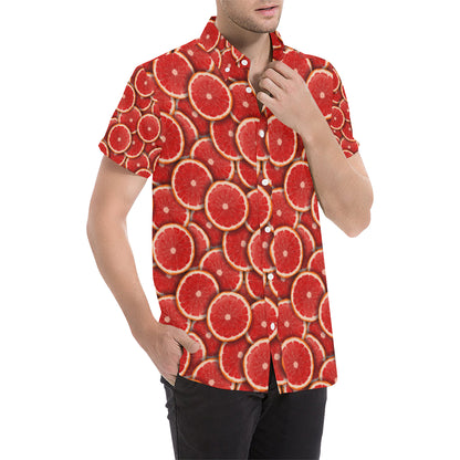 Grapefruit Pattern Print Design GF05 Men's Short Sleeve Button Up Shirt