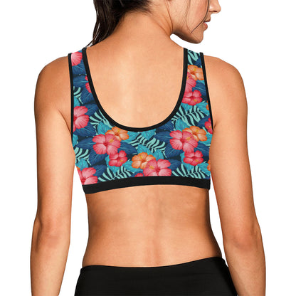 Red Hibiscus Pattern Print Design HB02 Sports Bra