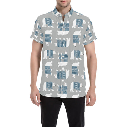 Polar Bear Pattern Print Design A03 Men's Short Sleeve Button Up Shirt