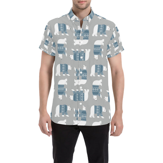 Polar Bear Pattern Print Design A03 Men's Short Sleeve Button Up Shirt