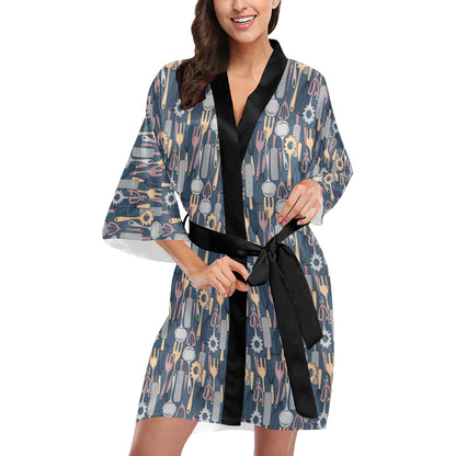 Cooking Kitchen Tools Pattern Print Design 05 Women's Short Kimono