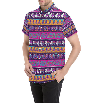 Boho Indian Style Pattern Men's Short Sleeve Button Up Shirt