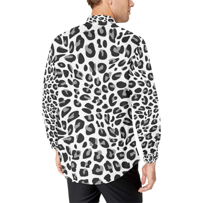 Snow Leopard Skin Print Men's Long Sleeve Shirt