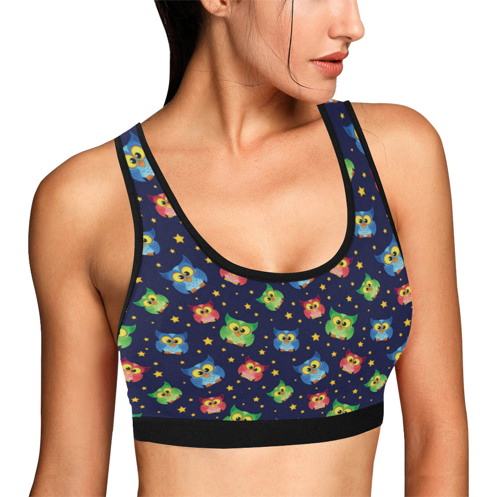 Owl with Star Themed Design Print Sports Bra