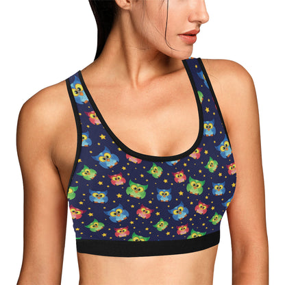 Owl with Star Themed Design Print Sports Bra