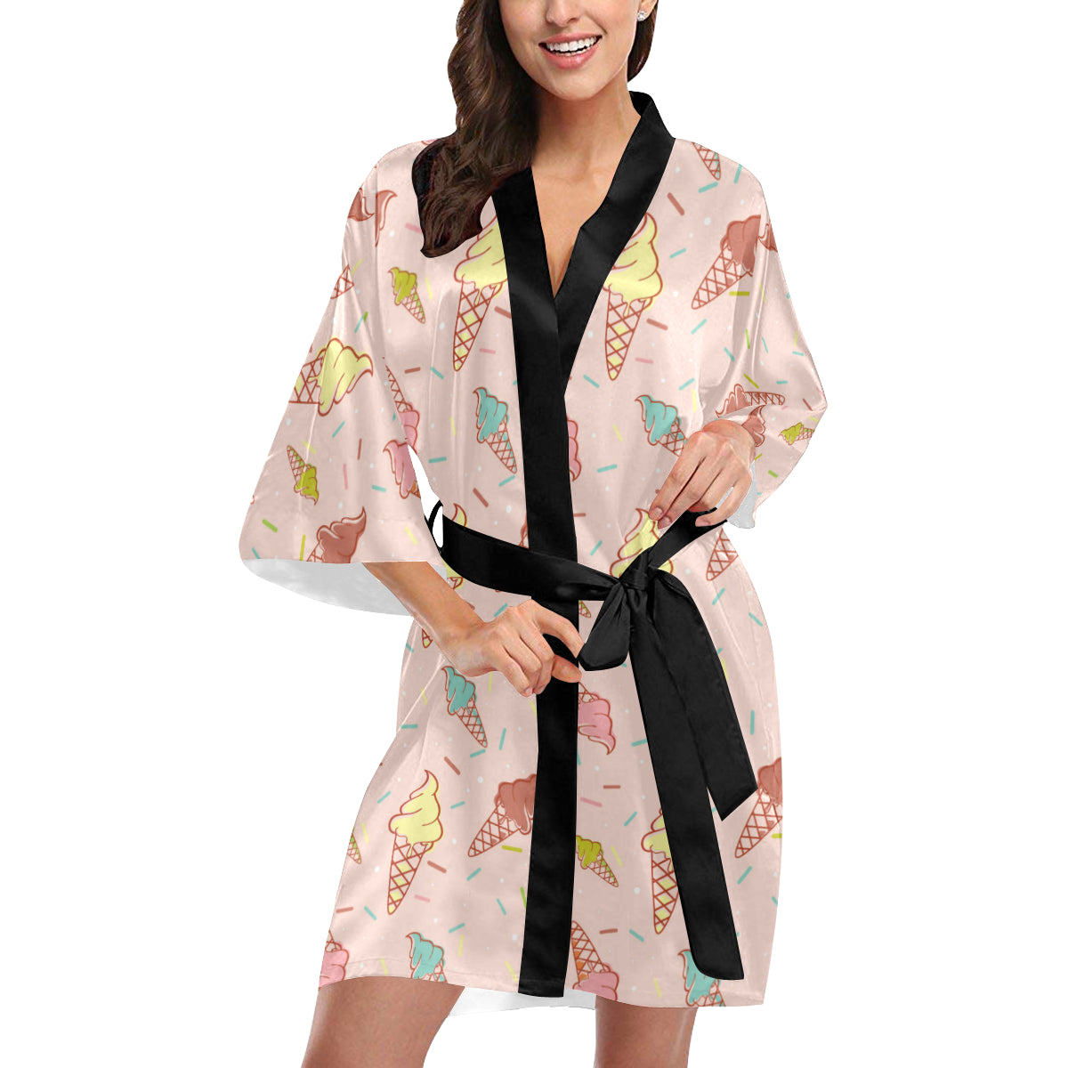 Ice Cream Pattern Print Design 02 Women's Short Kimono