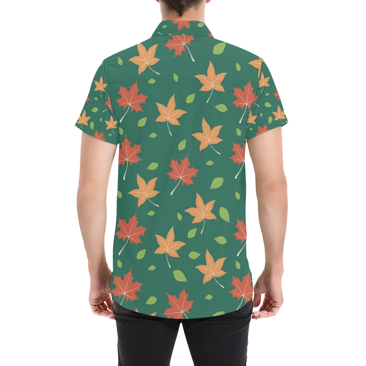 Maple Leaf Pattern Print Design 04 Men's Short Sleeve Button Up Shirt