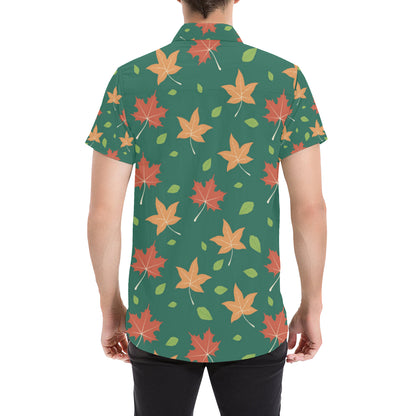 Maple Leaf Pattern Print Design 04 Men's Short Sleeve Button Up Shirt