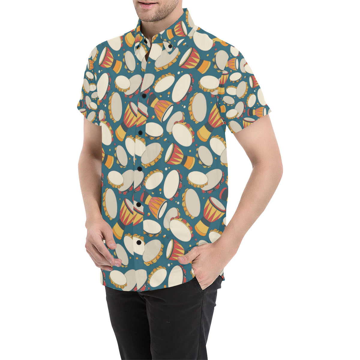 Tambourine Pattern Print Design 01 Men's Short Sleeve Button Up Shirt