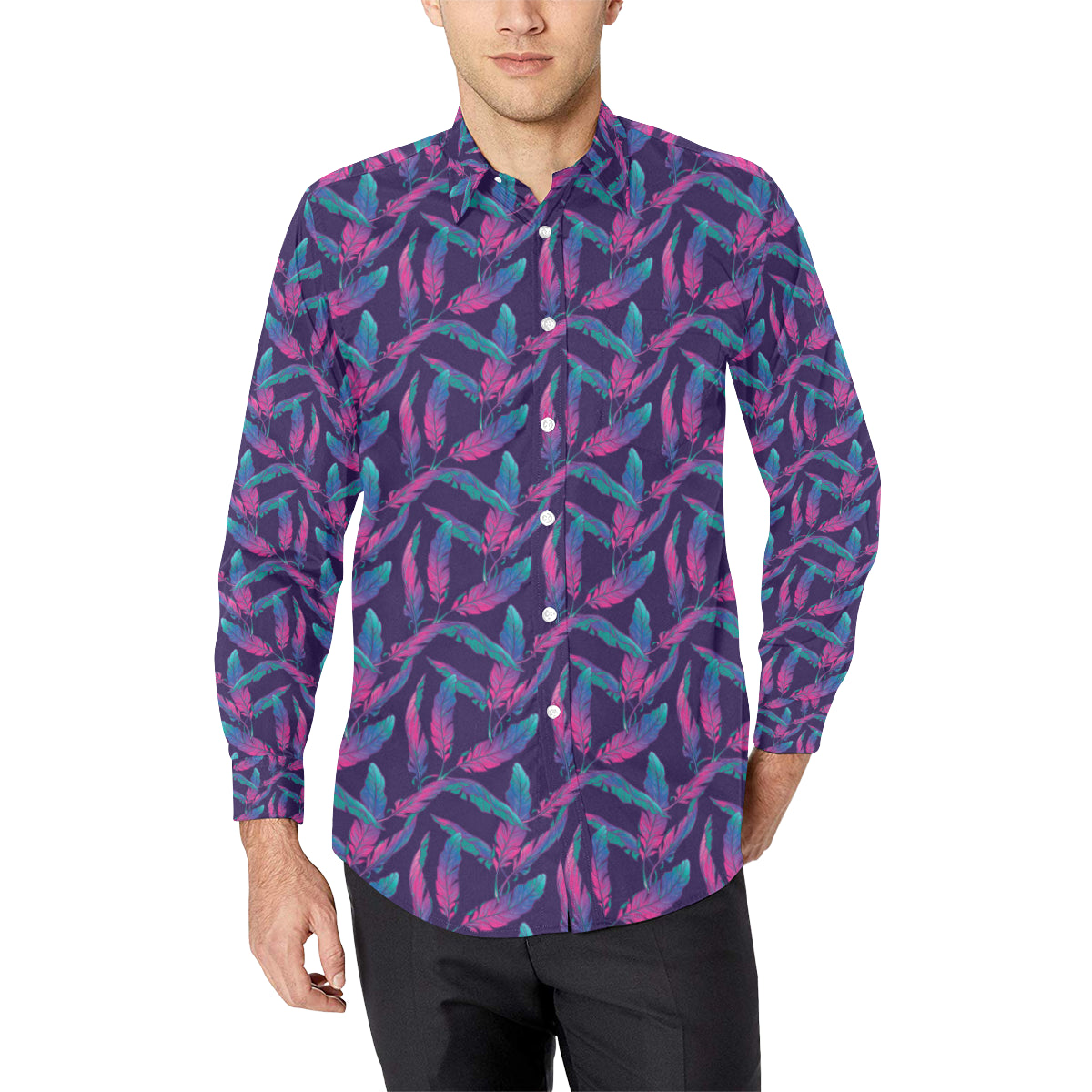 Banana Leaf Pattern Print Design 08 Men's Long Sleeve Shirt