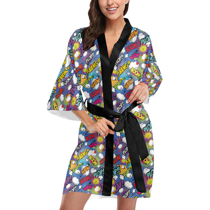 Comic Book Pattern Print Design 02 Women's Short Kimono