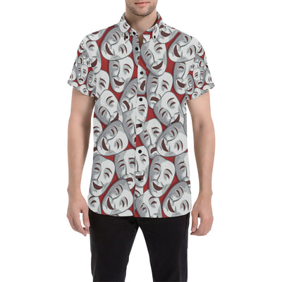 Acting Mask Pattern Print Design 01 Men's Short Sleeve Button Up Shirt