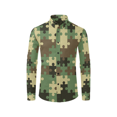 Puzzle Camo Pattern Print Design A03 Men's Long Sleeve Shirt