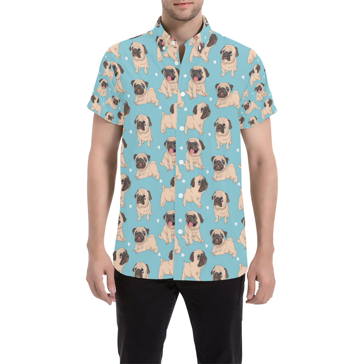 Pug Pattern Print Design A03 Men's Short Sleeve Button Up Shirt