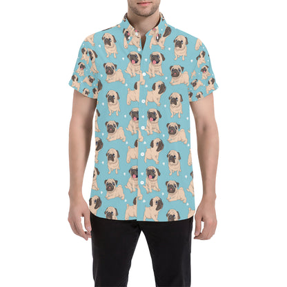 Pug Pattern Print Design A03 Men's Short Sleeve Button Up Shirt
