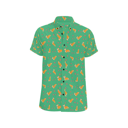 Cardigan Welsh Corgis Pattern Print Design 03 Men's Short Sleeve Button Up Shirt