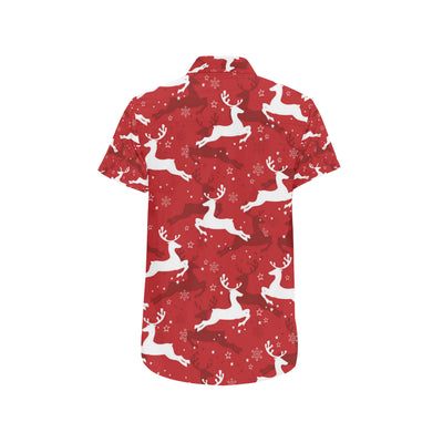 Reindeer Red Pattern Print Design 01 Men's Short Sleeve Button Up Shirt