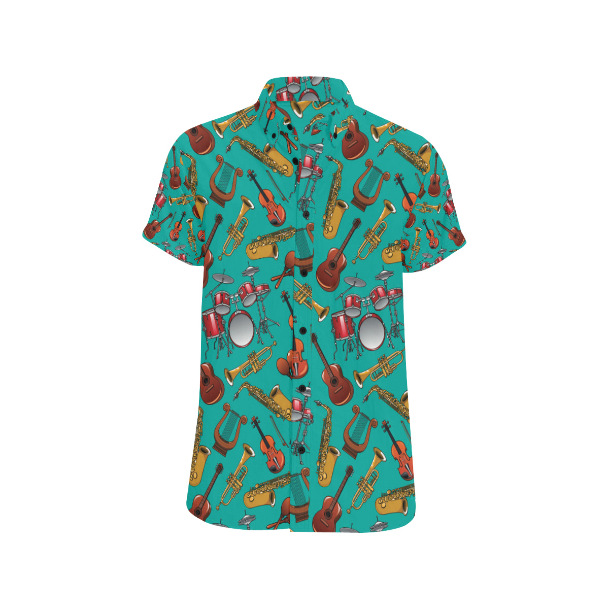 Drum Set Pattern Print Design 01 Men's Short Sleeve Button Up Shirt