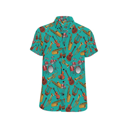Drum Set Pattern Print Design 01 Men's Short Sleeve Button Up Shirt