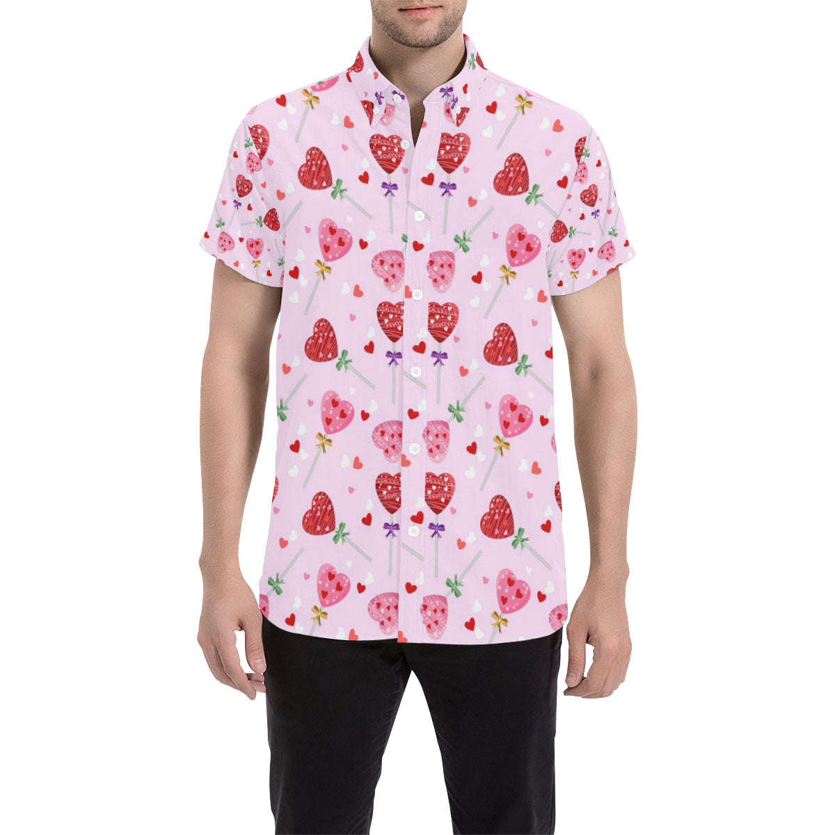 Lollipop Pattern Print Design LL07 Men's Short Sleeve Button Up Shirt