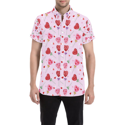 Lollipop Pattern Print Design LL07 Men's Short Sleeve Button Up Shirt