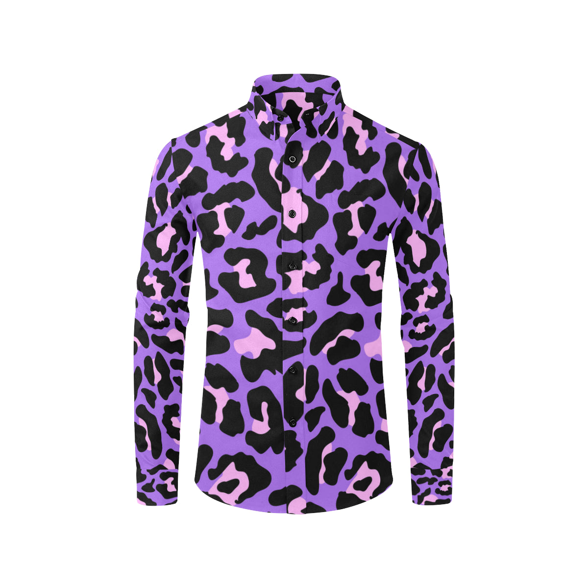 Cheetah Purple Neon Print Pattern Men's Long Sleeve Shirt