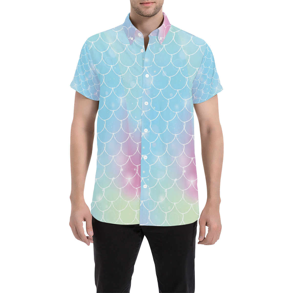 Rainbow Pattern Print Design A06 Men's Short Sleeve Button Up Shirt